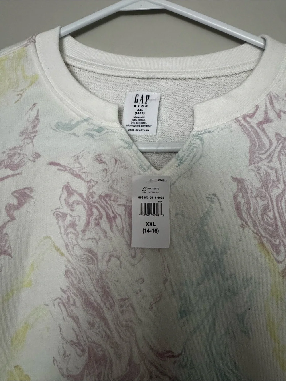 GAP girls Marble-Print Crewneck Sweater - Pastel White sz xxl